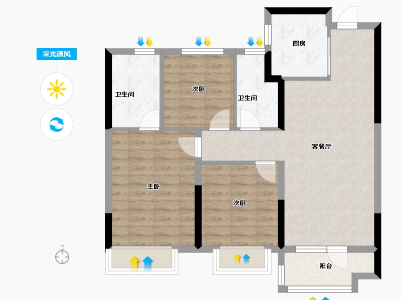 山东省-烟台市-龙湖春江悦茗-78.40-户型库-采光通风