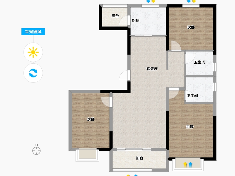 山东省-潍坊市-德润棠悦-101.60-户型库-采光通风