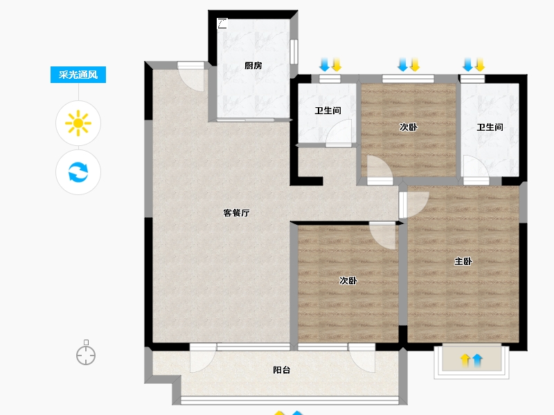 山东省-青岛市-即墨万达广场-95.89-户型库-采光通风