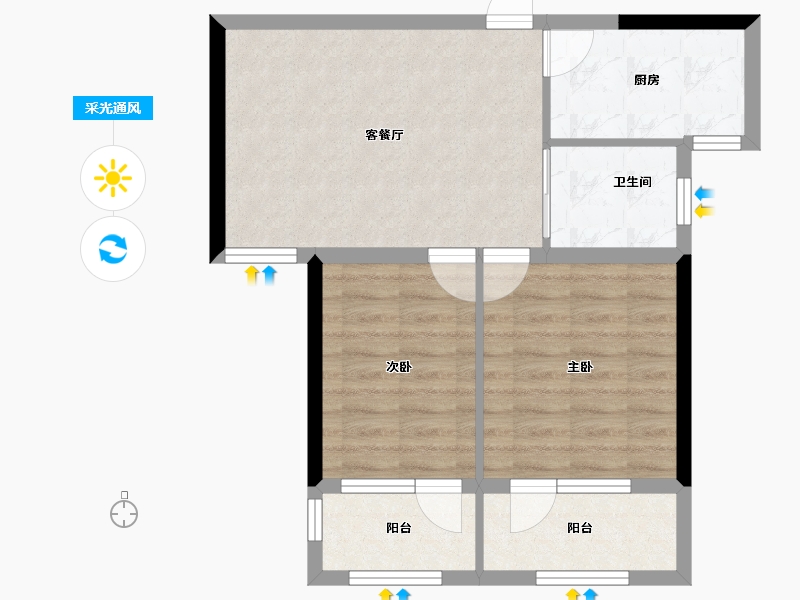 山东省-烟台市-香逸中央-59.73-户型库-采光通风