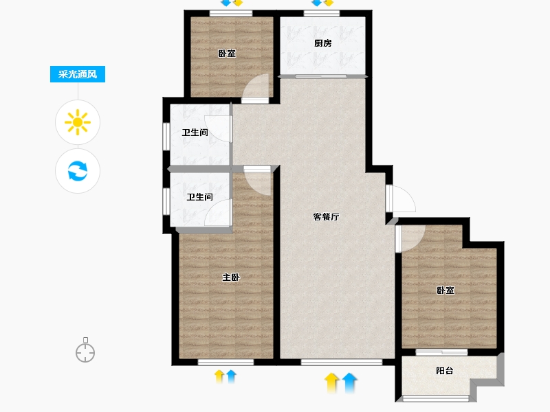 山东省-潍坊市-中冶潍坊公馆-111.21-户型库-采光通风