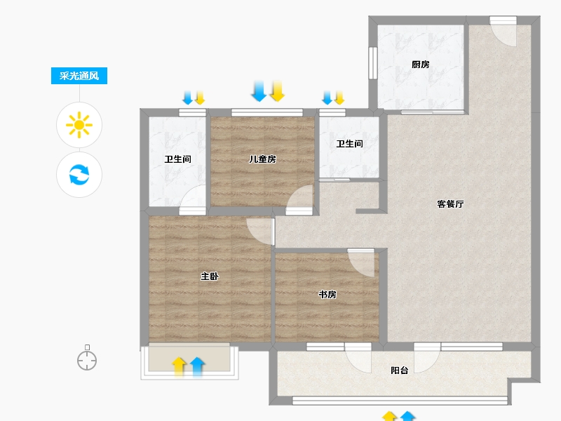 山东省-青岛市-黑卓碧桂园美筑-93.16-户型库-采光通风