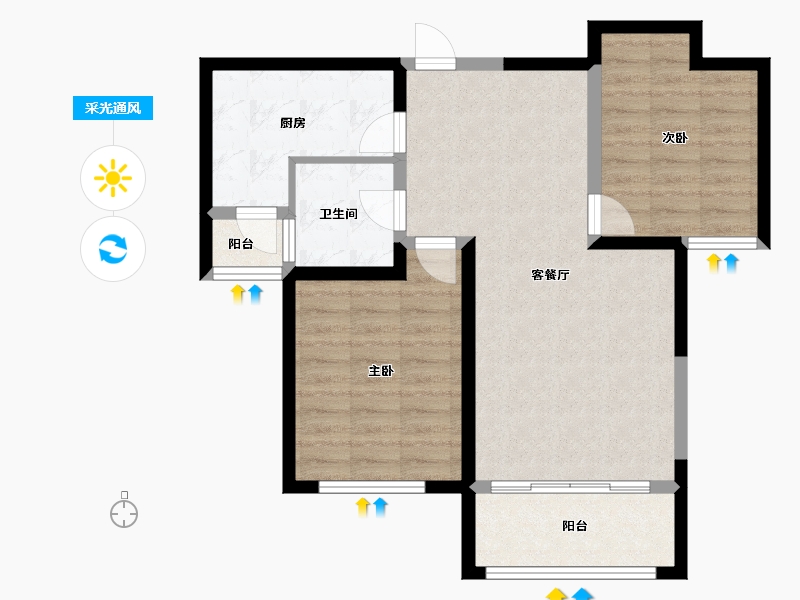 陕西省-西安市-华安紫竹苑-74.36-户型库-采光通风