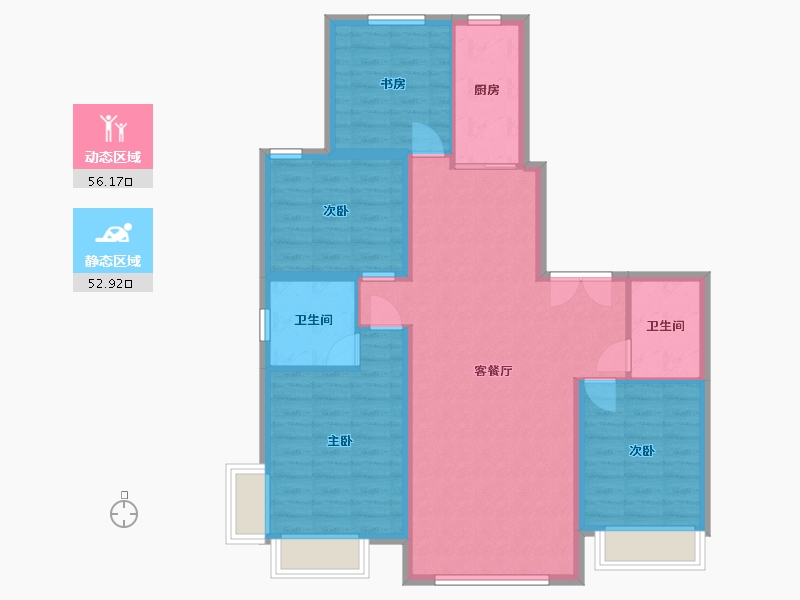 内蒙古自治区-鄂尔多斯市-书香院-117.00-户型库-动静分区