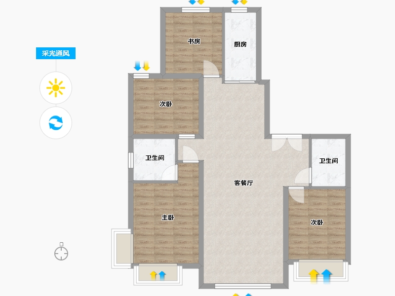 内蒙古自治区-鄂尔多斯市-书香院-117.00-户型库-采光通风