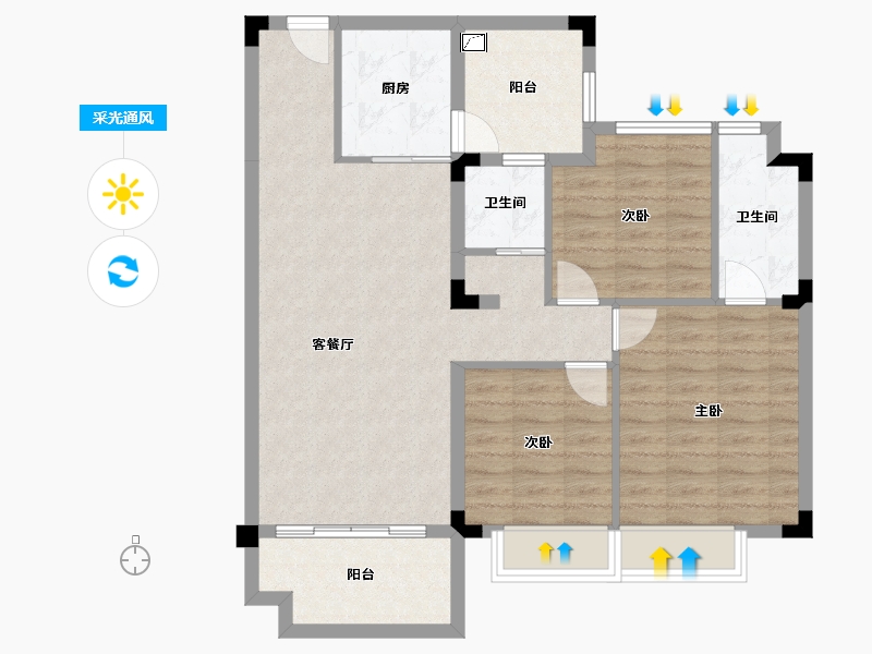 湖南省-长沙市-碧桂园滨江府-89.48-户型库-采光通风