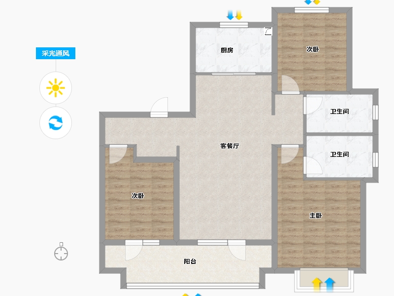 山东省-青岛市-海信九贤府-106.90-户型库-采光通风