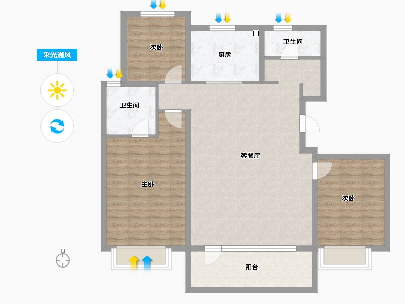 山东省-青岛市-海信九贤府-107.27-户型库-采光通风