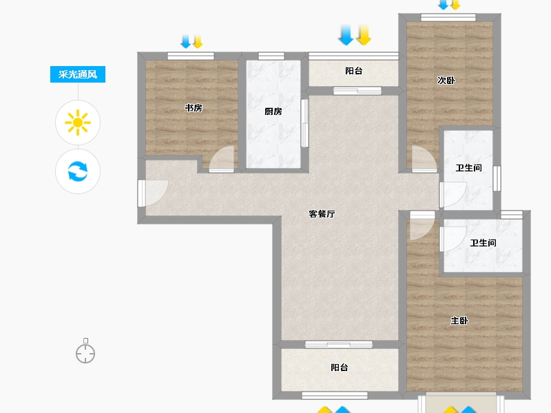 陕西省-西安市-金泰·贞观悦府-91.20-户型库-采光通风