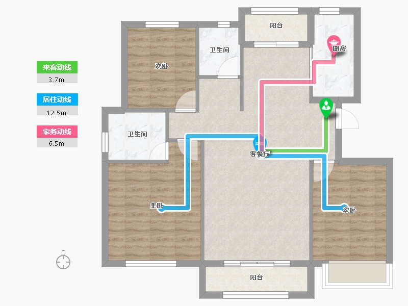 山东省-青岛市-鸿锦凤凰新城-87.66-户型库-动静线