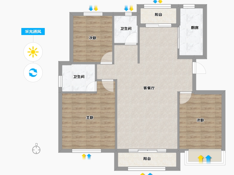 山东省-青岛市-鸿锦凤凰新城-87.66-户型库-采光通风