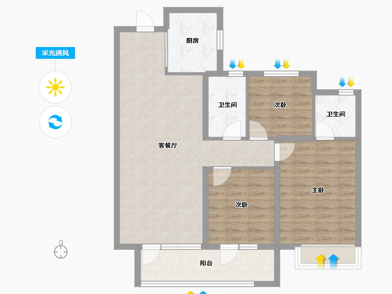 山东省-青岛市-越秀星汇城-86.14-户型库-采光通风