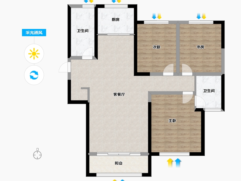 陕西省-西安市-华安紫竹苑-106.50-户型库-采光通风