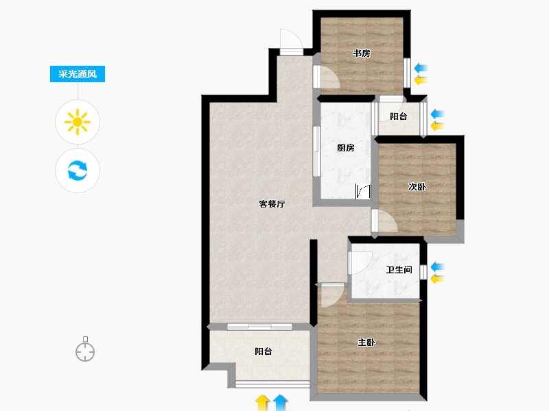 陕西省-西安市-易道郡玫瑰公馆-79.05-户型库-采光通风