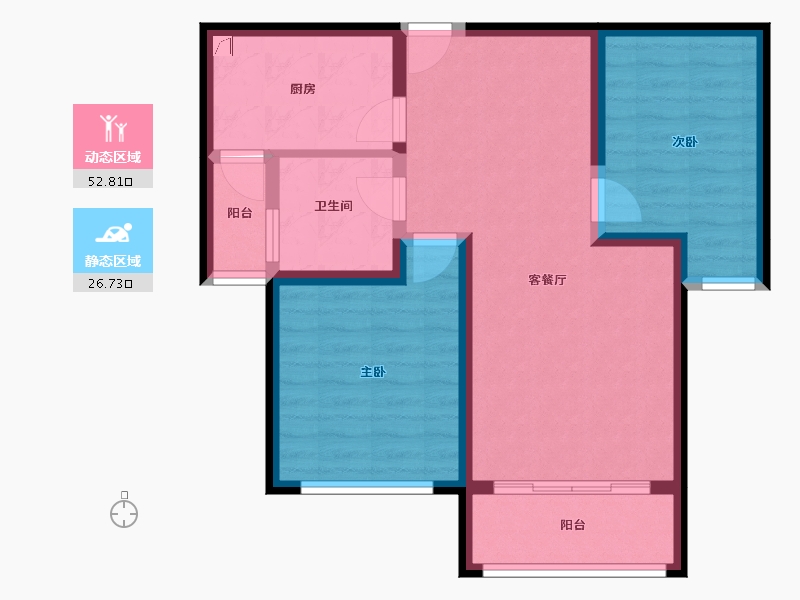 陕西省-西安市-华安紫竹苑-70.38-户型库-动静分区