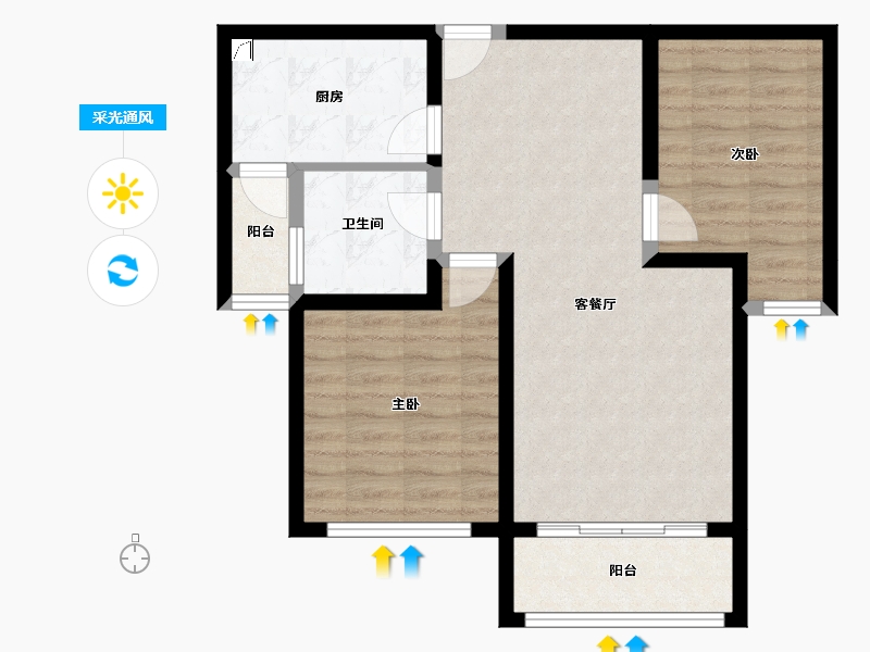 陕西省-西安市-华安紫竹苑-70.38-户型库-采光通风