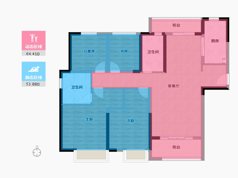 湖南省-长沙市-越秀·亲爱里-104.81-户型库-动静分区