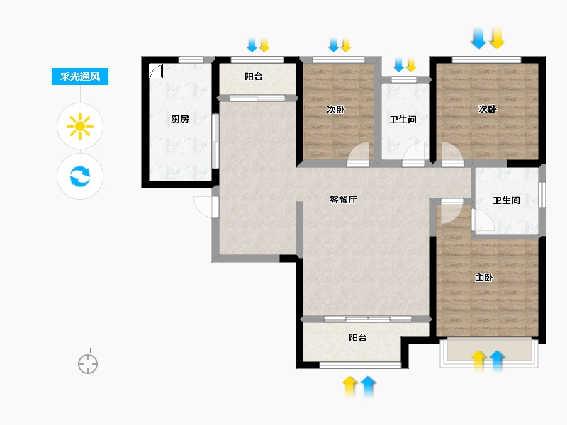 陕西省-西安市-华安紫竹苑-105.43-户型库-采光通风