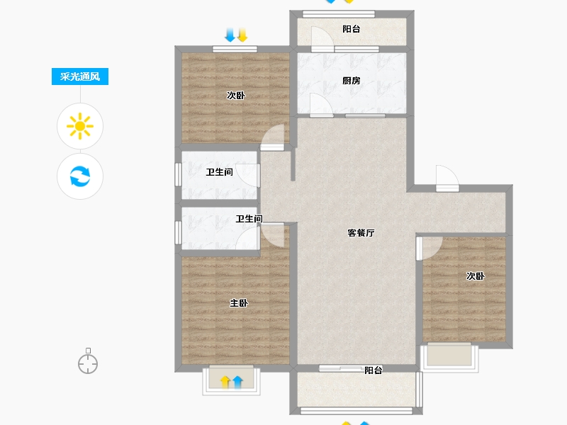 山东省-潍坊市-鲁商融港玺悦府-112.80-户型库-采光通风