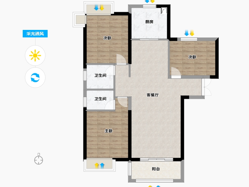 湖北省-黄石市-宏维·天地-98.81-户型库-采光通风