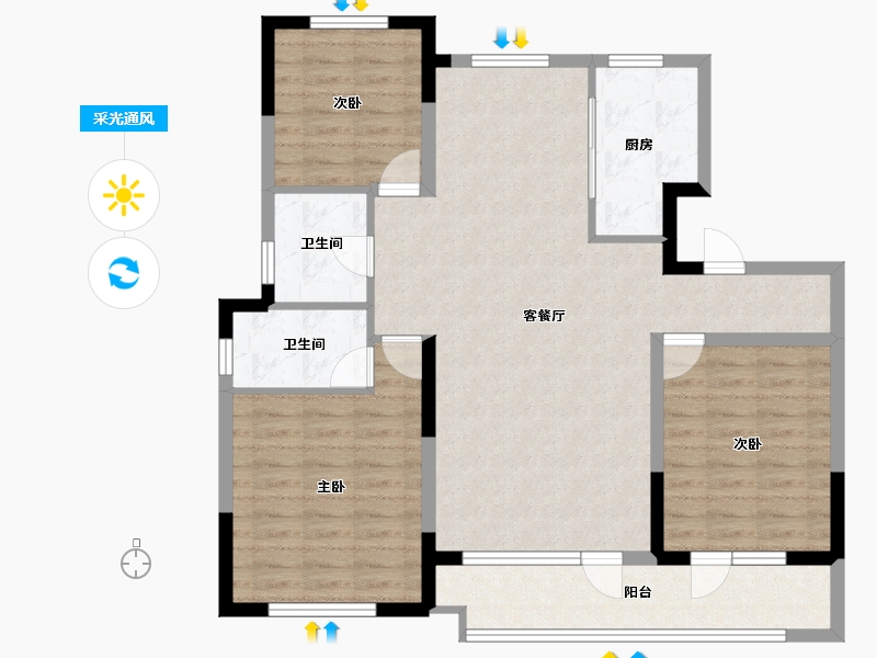 山东省-青岛市-澜山悦府-104.25-户型库-采光通风