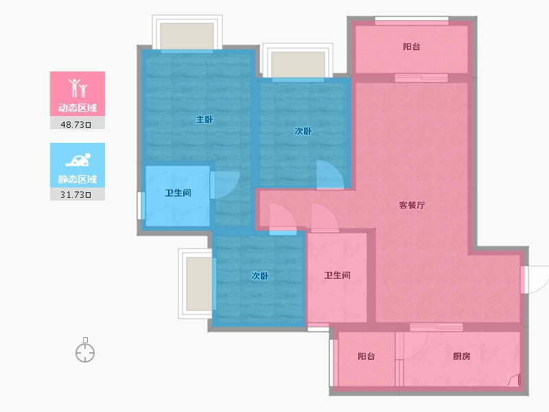 重庆-重庆市-保利·拾光年-77.00-户型库-动静分区