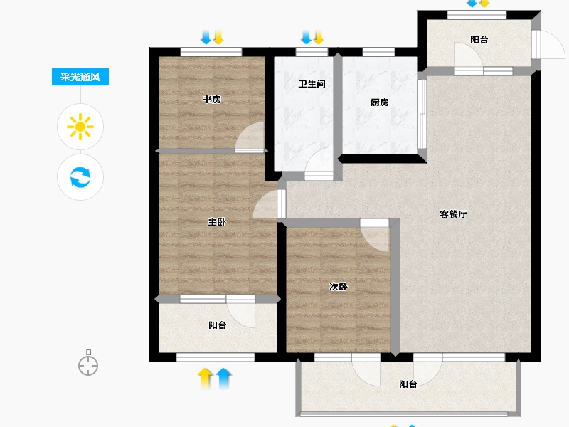 山东省-青岛市-中海林溪世家-88.63-户型库-采光通风