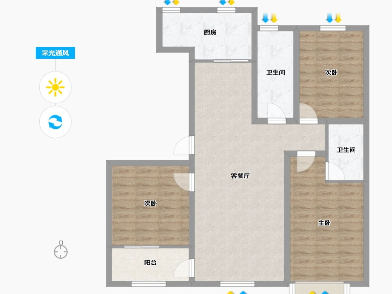 山东省-潍坊市-龙润紫宸华府-94.23-户型库-采光通风