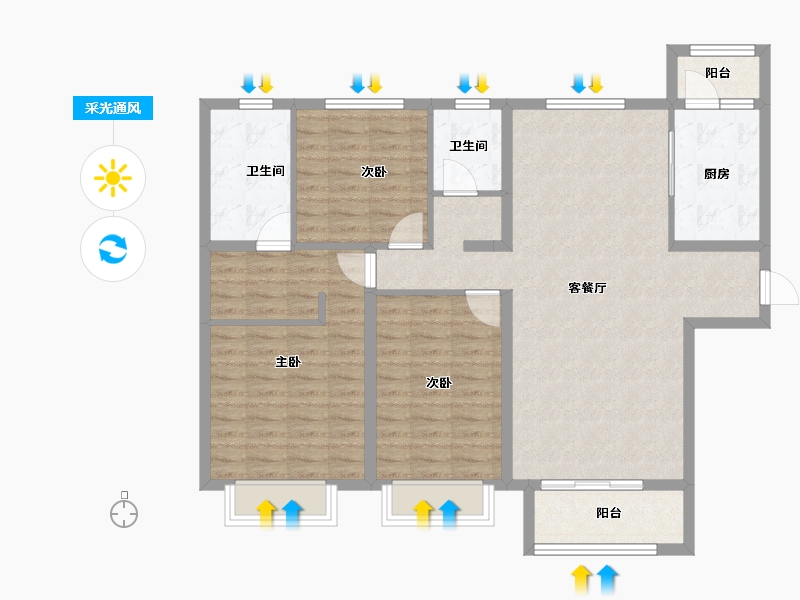 山东省-潍坊市-鲁商融港玺悦府-108.00-户型库-采光通风