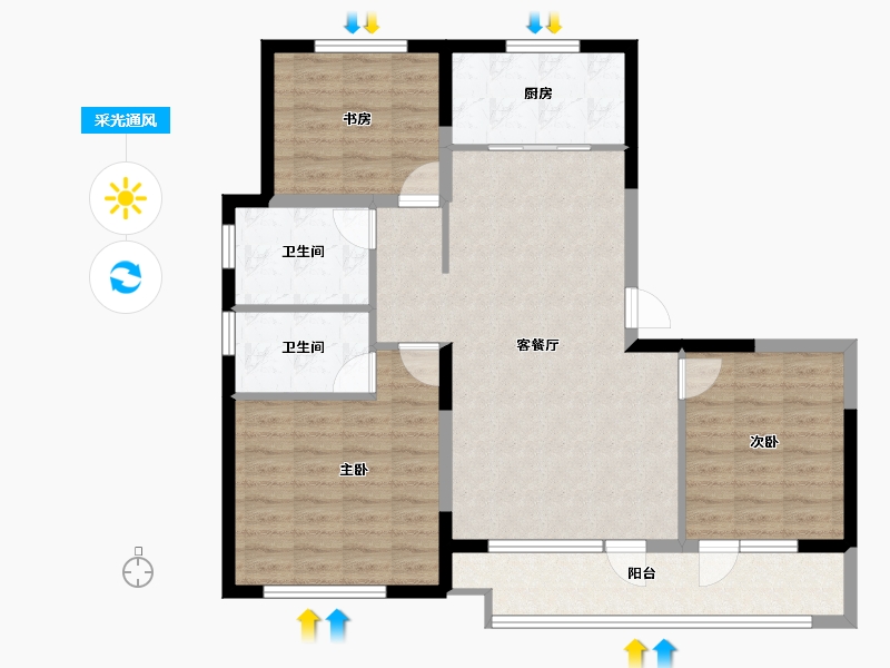 山东省-青岛市-澜山悦府-96.16-户型库-采光通风