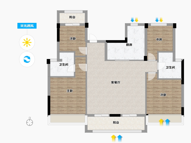 重庆-重庆市-万科坤和·湛蓝云镜-114.41-户型库-采光通风