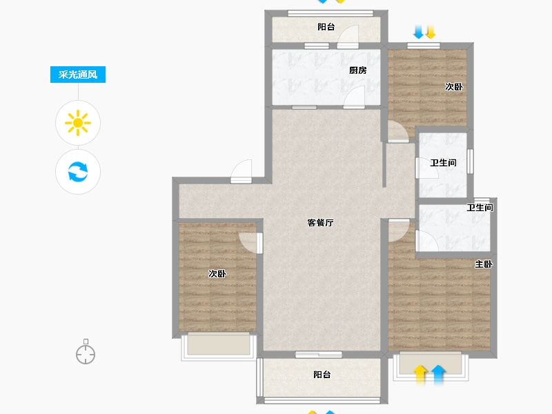 山东省-潍坊市-鲁商融港玺悦府-108.06-户型库-采光通风