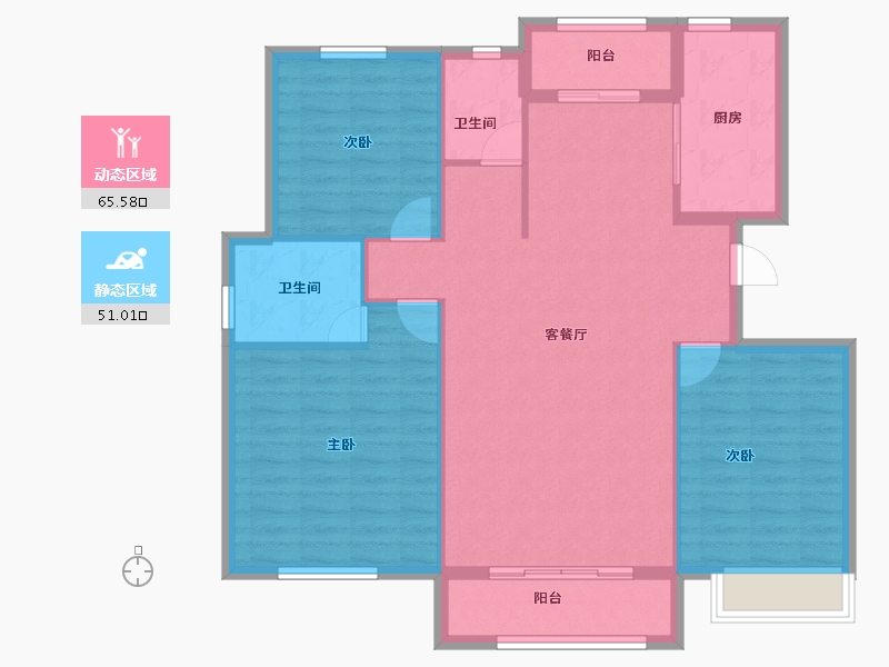 山东省-青岛市-鸿锦凤凰新城-106.66-户型库-动静分区