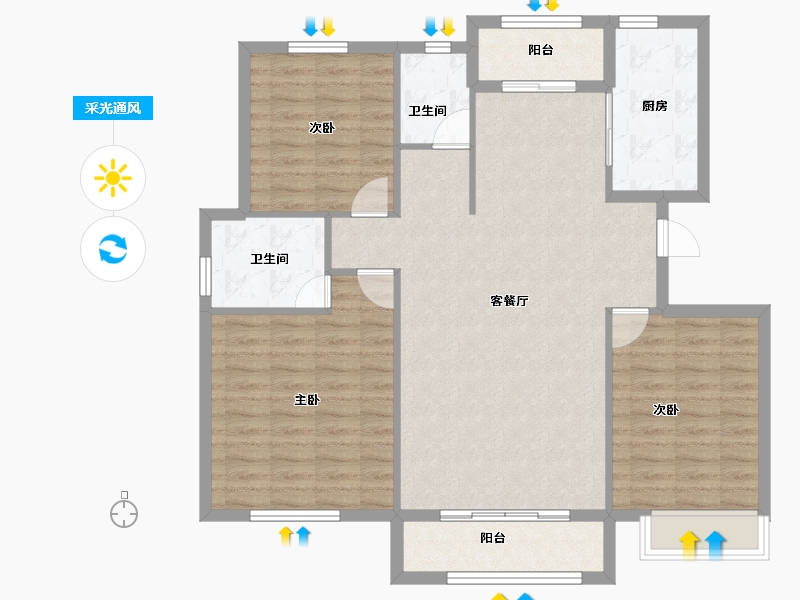 山东省-青岛市-鸿锦凤凰新城-106.66-户型库-采光通风