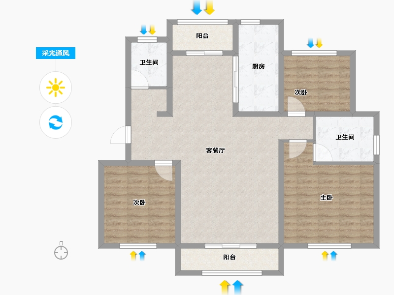 山东省-青岛市-鸿锦凤凰新城-100.87-户型库-采光通风