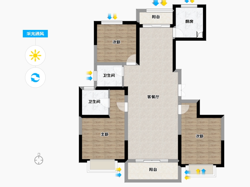 陕西省-西安市-西安凤鸣华府-105.53-户型库-采光通风