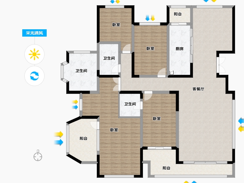 山东省-潍坊市-恒信温莎公馆-200.81-户型库-采光通风