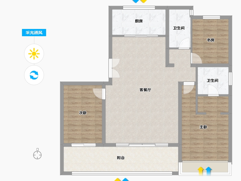 山东省-烟台市-缦云万境-108.68-户型库-采光通风