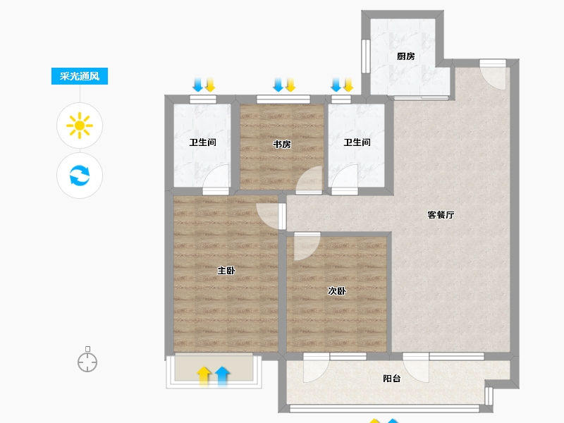 河北省-石家庄市-祥聚·拾光-86.40-户型库-采光通风