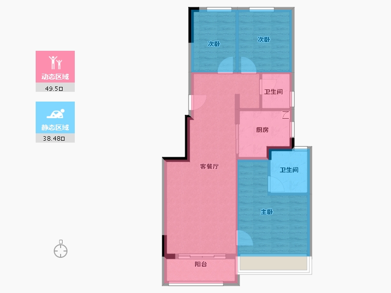 重庆-重庆市-万科坤和·湛蓝云镜-79.20-户型库-动静分区