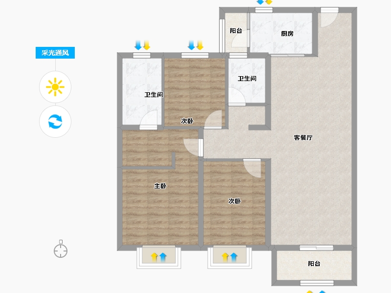 山东省-潍坊市-鲁商融港玺悦府-103.20-户型库-采光通风