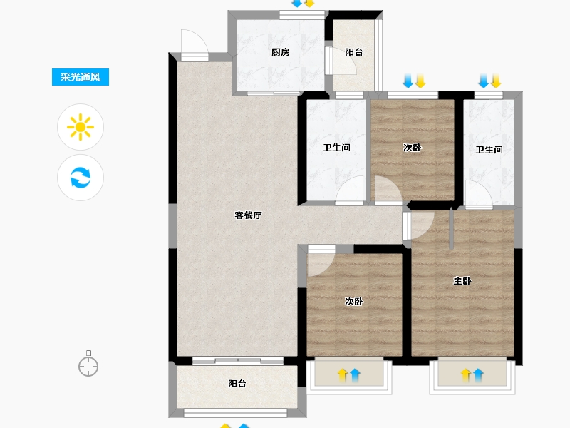 河北省-石家庄市-雅居乐宏府｜翰林山-81.65-户型库-采光通风