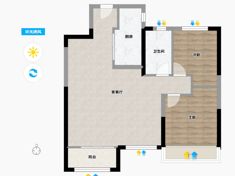 陕西省-西安市-绿地国港新里城-70.48-户型库-采光通风