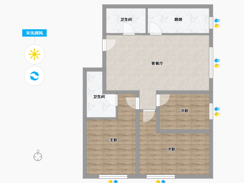 陕西省-西安市-当代宏府MOMA-79.51-户型库-采光通风