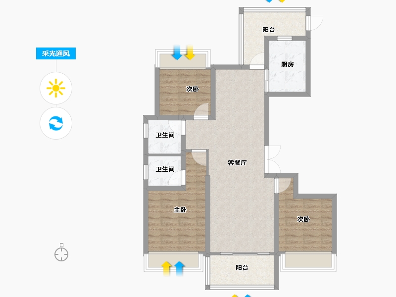 陕西省-西安市-万联锦绣翡翠湾-85.83-户型库-采光通风