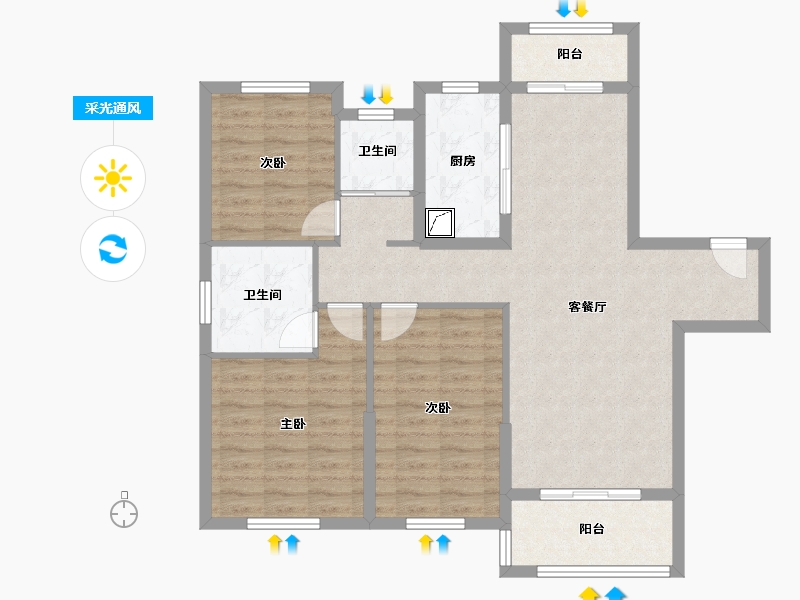 湖北省-武汉市-海林康桥官邸-94.50-户型库-采光通风