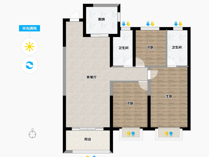 陕西省-西安市-领航悦宸-94.76-户型库-采光通风