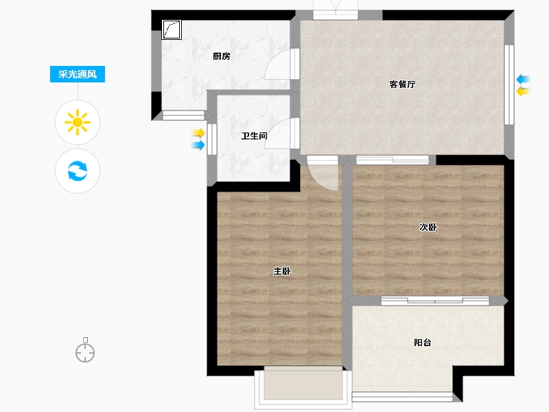 陕西省-西安市-星雨华府-64.00-户型库-采光通风