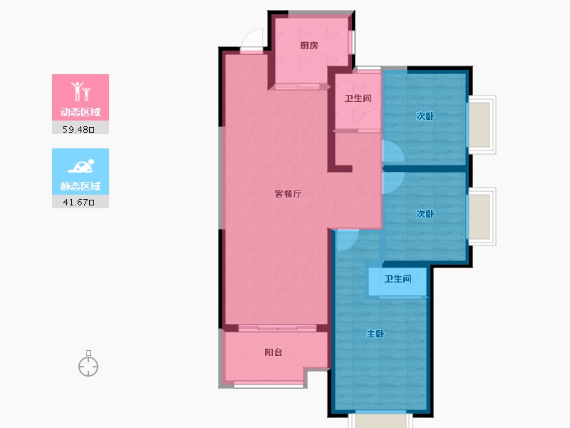 陕西省-西安市-领航悦宸-90.76-户型库-动静分区