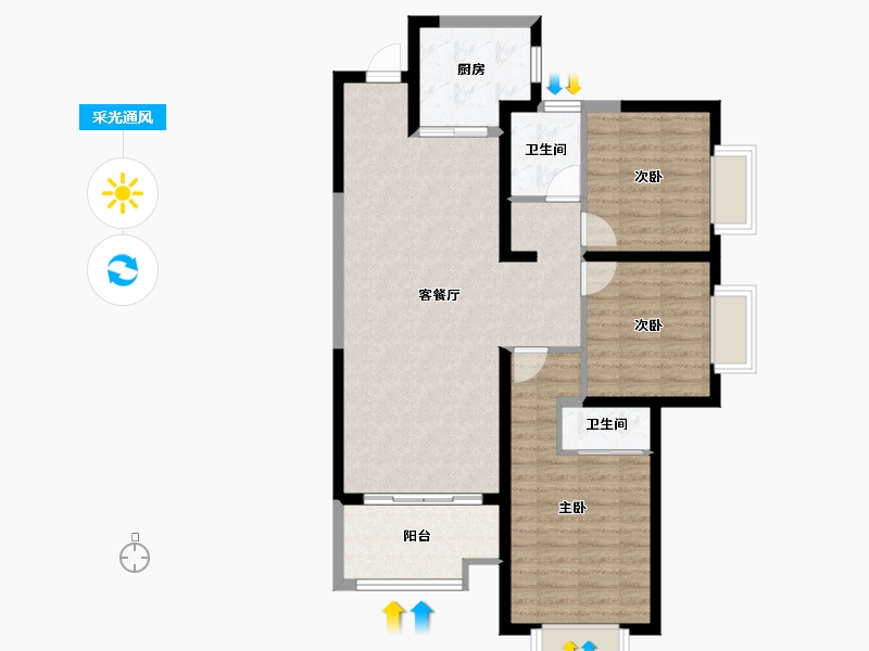 陕西省-西安市-领航悦宸-90.76-户型库-采光通风